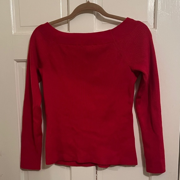 GAP Vibrant Red Ribbed Knit Off the Shoulder Sweater Top - Picture 4 of 10